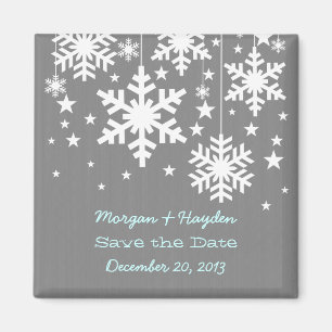 Grey Snowflakes and Stars Save the Date Magnet