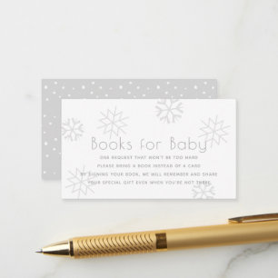 Grey Snowflakes Baby Shower Books for Baby Enclosure Card