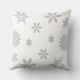 Grey Snowflakes Falling Throw Pillow