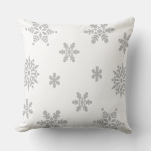 Grey Snowflakes Falling Throw Pillow
