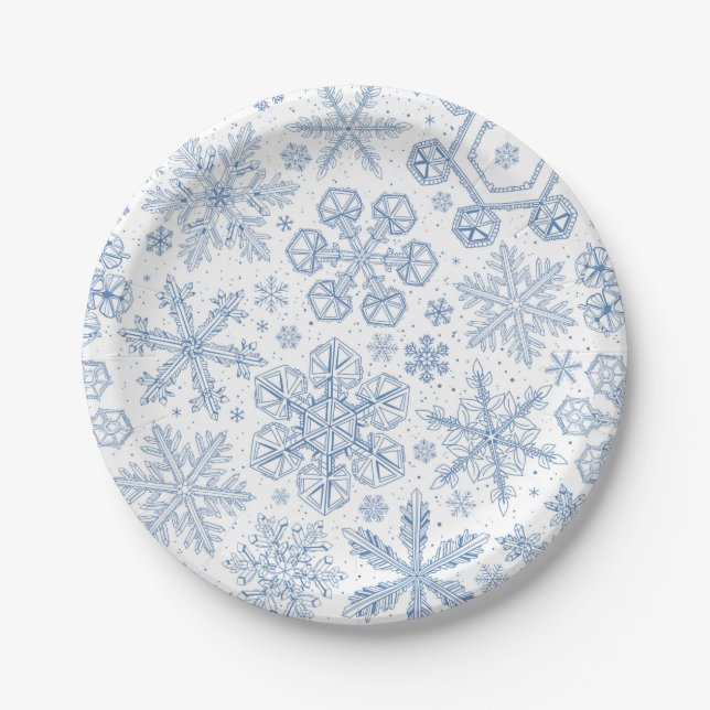 Grey Snowflakes on off white Paper Plate (Front)