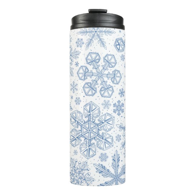 Grey Snowflakes on off white Thermal Tumbler (Front)