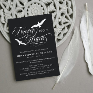 Grey Soaring Birds Forever In Our Hearts Funeral Invitation