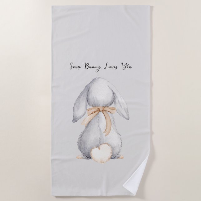 Grey Some Bunny Loves You Beach Towel (Front)