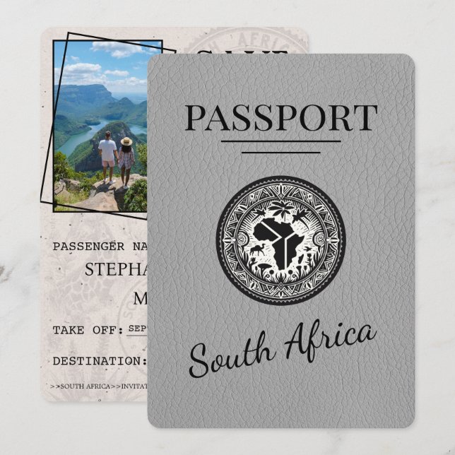 Grey South Africa Passport Save The Date (Front/Back)