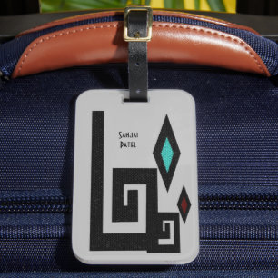 Grey Southwestern Style Geometric Luggage Tag