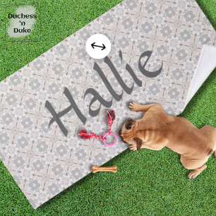 Grey Spanish Tile Personalized Dog Towel