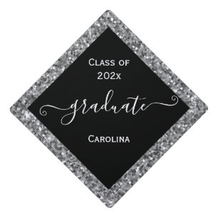 Grey Sparkle Frame Graduation Cap Topper