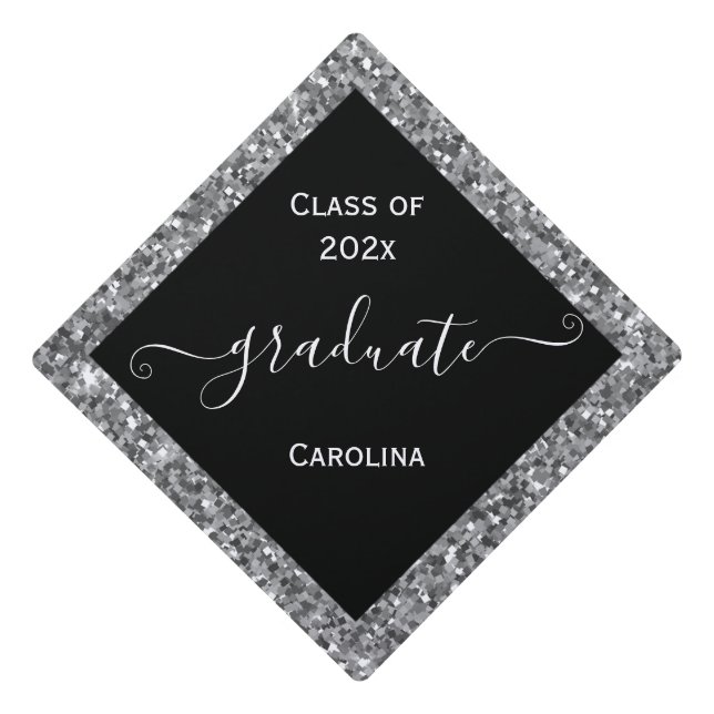 Grey Sparkle Frame Graduation Cap Topper (Front)