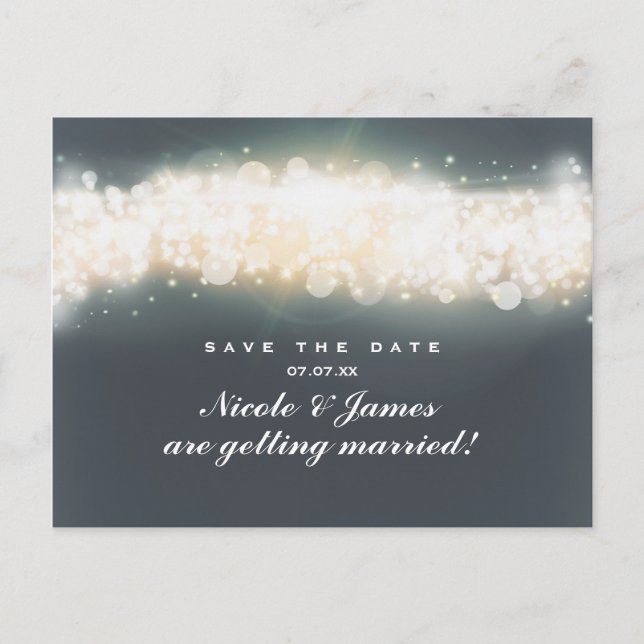 Grey Sparkle Light Blast Save The Date Postcard (Front)