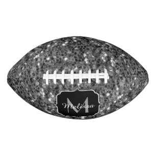 Grey sparkles faux glitter Monogram Football