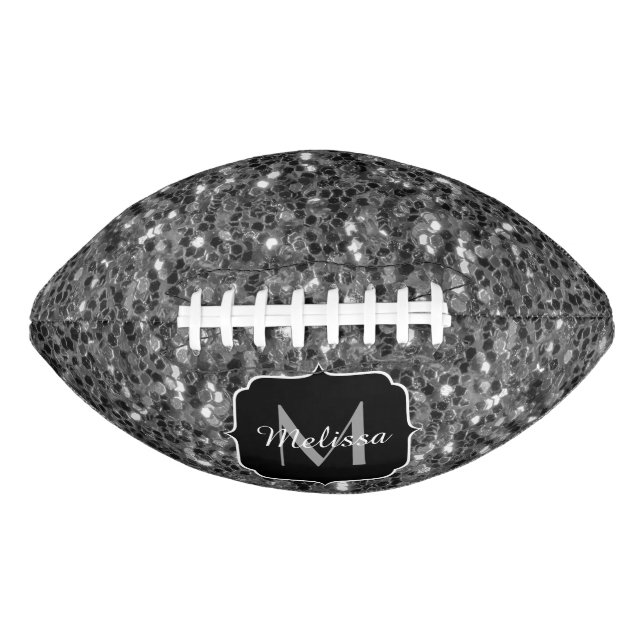 Grey sparkles faux glitter Monogram Football (Front)