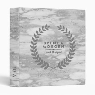 Grey Sparkling Marble Laurel Wreath Binder