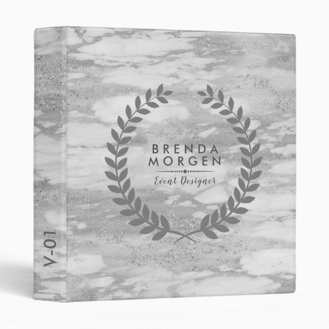 Grey Sparkling Marble Laurel Wreath Binder (Front/Spine)