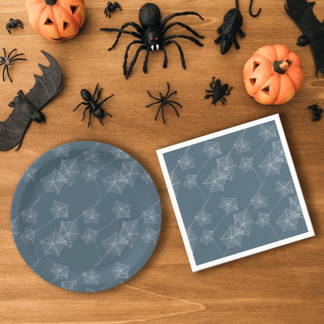 Grey spider web Halloween party Paper Plate (Gray spider web Halloween party Paper Plates
)