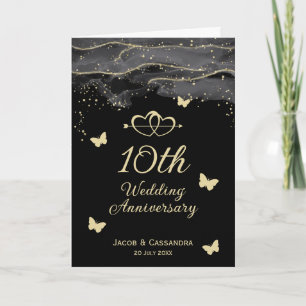 Grey Splash Gold Glitter Butterflies Anniversary Card