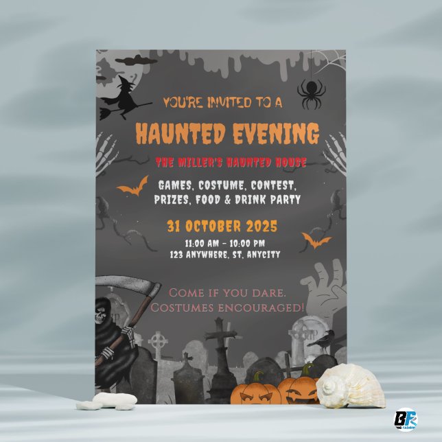 Grey Spooky Haunted Mansion Theme Halloween Party Invitation (Creator Uploaded)