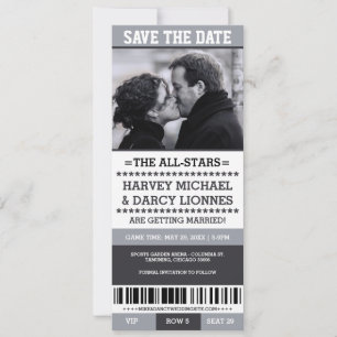 Grey Sports Ticket Save the Date