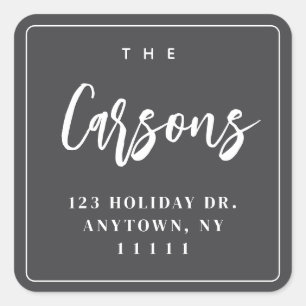 Grey Square Modern Script Return Address Label