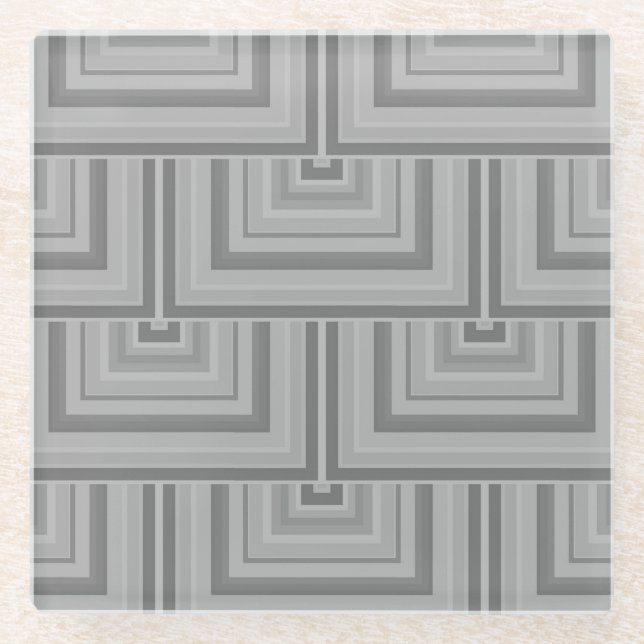 Grey square scales glass coaster (Front)