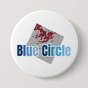 Grey Square with Red Stain and Blue Circle Text 3 Inch Round Button