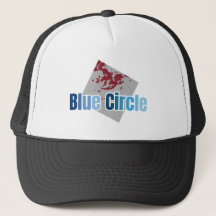 Grey Square with Red Stain and Blue Circle Text