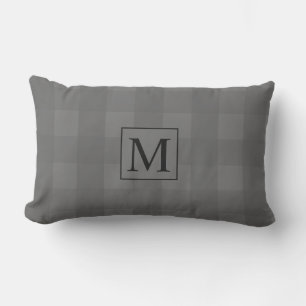 Grey Squares Geometric Gingham Patterns Monograms Lumbar Pillow