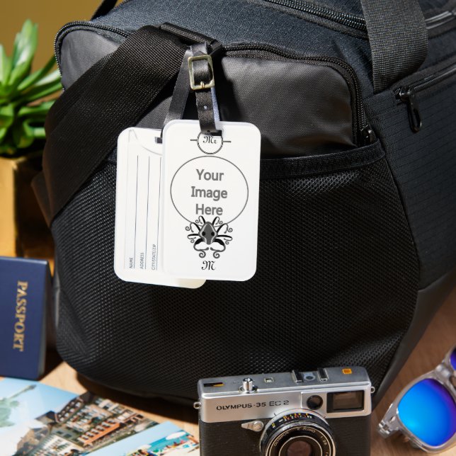 Grey Squid Monogram Luggage Tag (Front & Back)