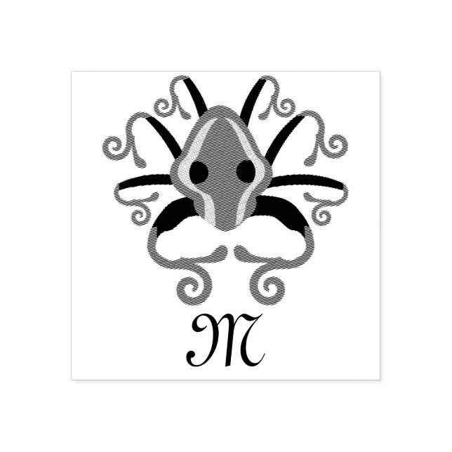 Grey Squid Monogram Rubber Stamp (Imprint)