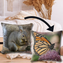 Grey Squirrel and Monarch Butterfly Throw Pillow