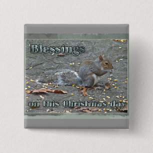 Grey Squirrel Christmas Blessings Series 2 Inch Square Button