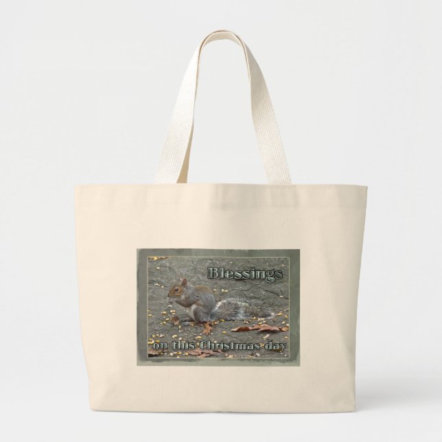 Grey Squirrel Christmas Blessings Series Large Tote Bag (Front)
