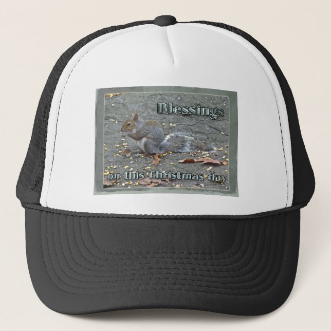 Grey Squirrel Christmas Blessings Series Trucker Hat (Front)