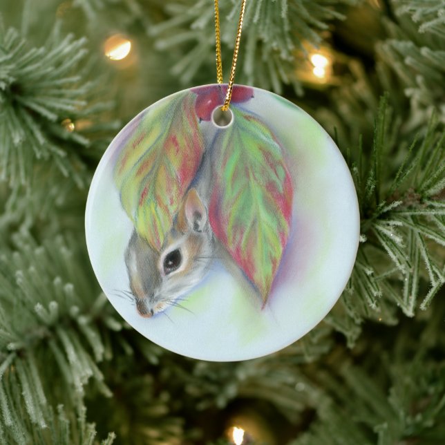 Grey Squirrel in Dogwood Christmas Personalized Ceramic Ornament (Tree)