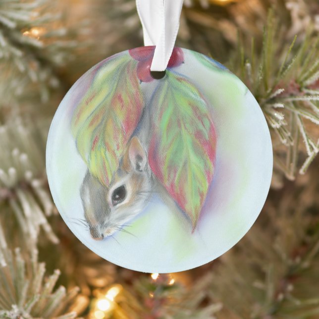Grey Squirrel in Dogwood Leaves Personalized Ornament (Tree)