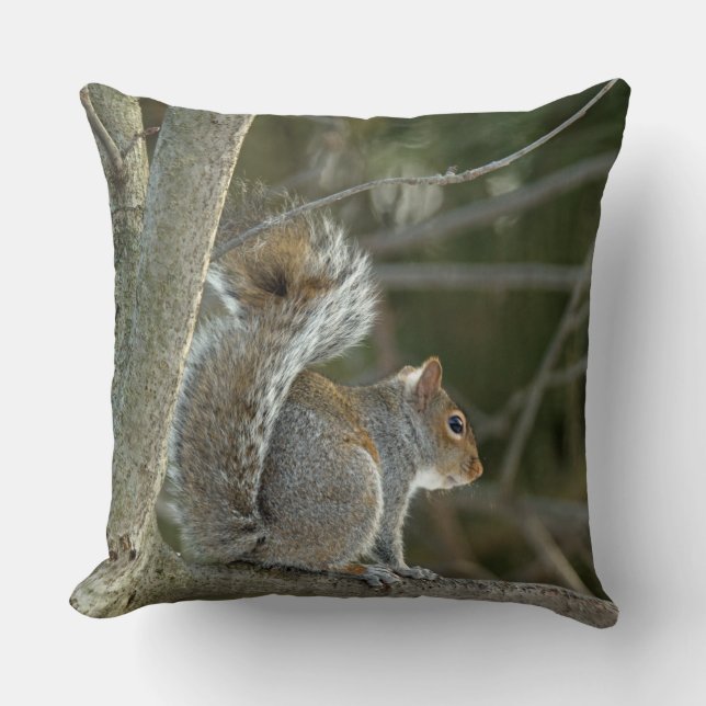 Grey Squirrel Throw Pillow (Front)