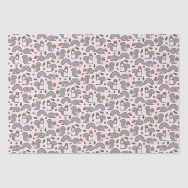 Grey Squirrels on Pink Tissue Paper (Front)