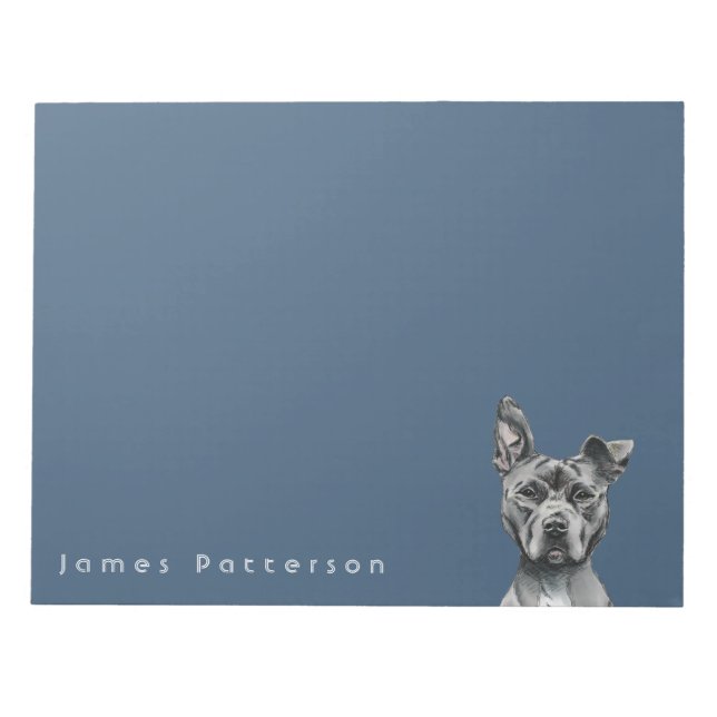 Grey Stalky Pit Bull Dog Drawing Notepad (Front)