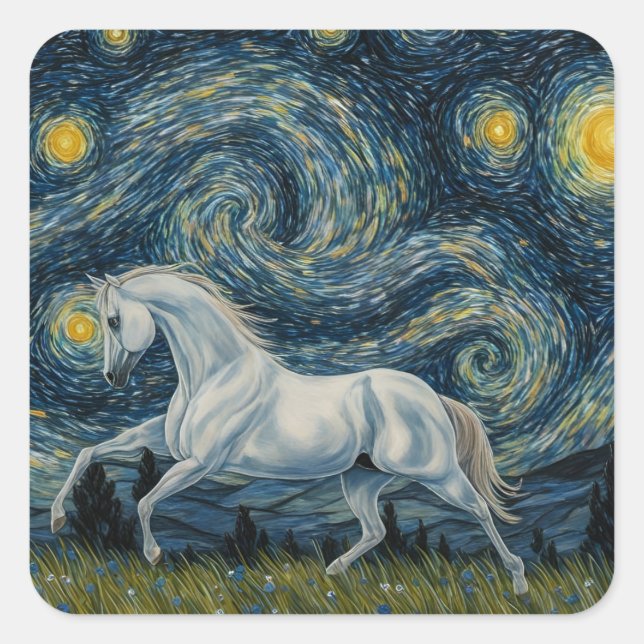 Grey Stallion in The Starry Night Square Sticker (Front)