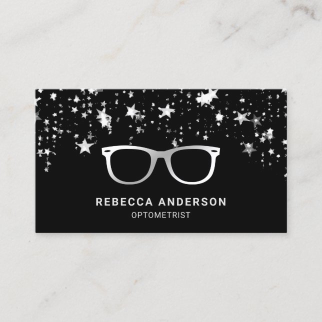 Grey Star Confetti Black Grey Eye Glasses Optician Business Card (Front)
