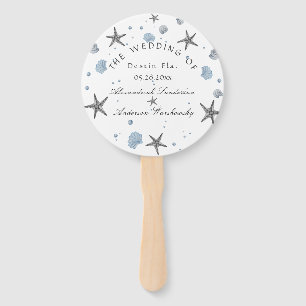 Grey Starfish Blue Beach Wedding Hand Fan