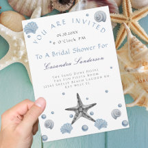 Grey Starfish  Blue Shells Beach Bridal Shower