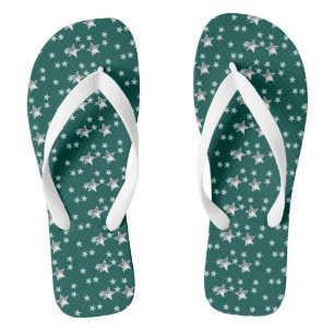 Grey Stars And Green Background Flip Flops