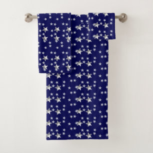 Grey Stars And Navy Blue Modern Chic Bath Towel Set
