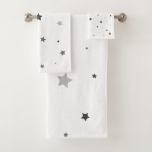 Grey Stars Design Bath Towel Set