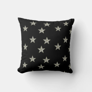grey stars on black throw pillow
