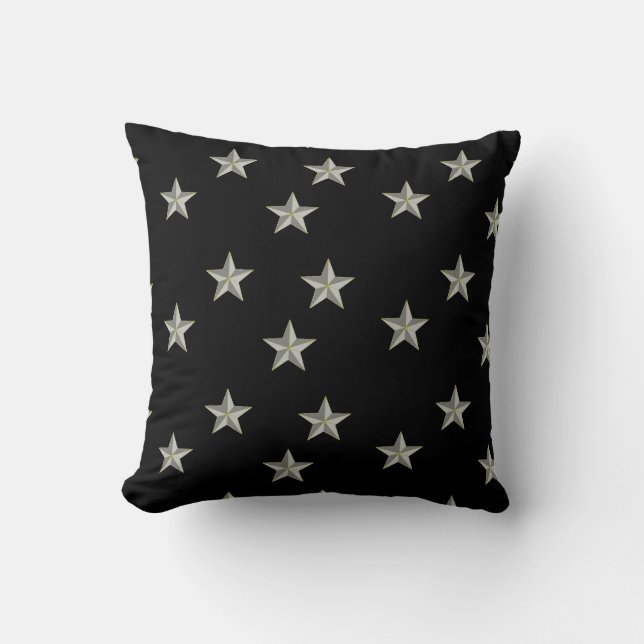 Grey stars pattern on black throw pillow (Front)
