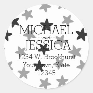 Grey Stars Personalized address Classic Round Sticker