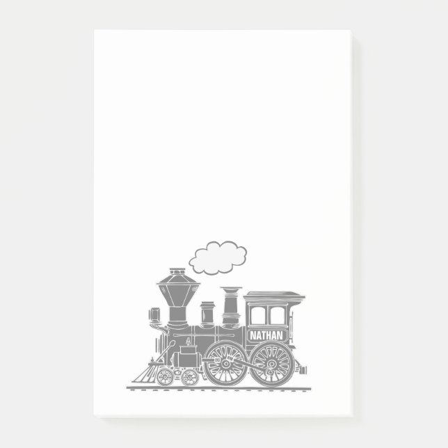 Grey steam train named graphic post it notes (Front)
