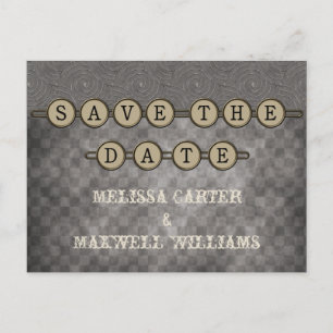 Grey Steampunk Keys Save the Date Postcard